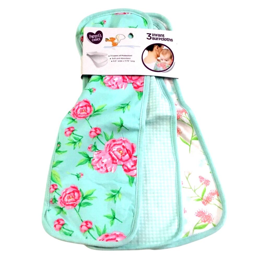 Parent's Choice 3/Pack Infant Burpcloths Florals Check NWT